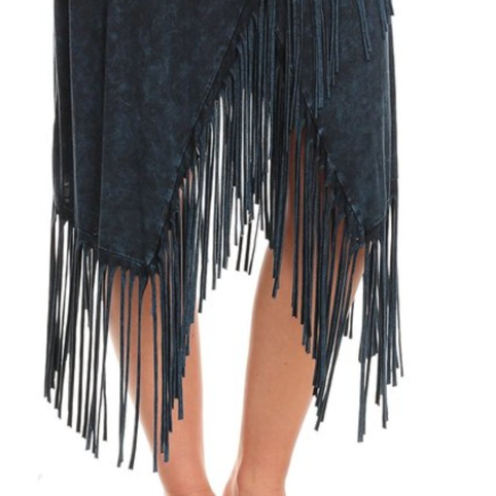 Navy Boho Fringe Skirt - Picture 4 of 9